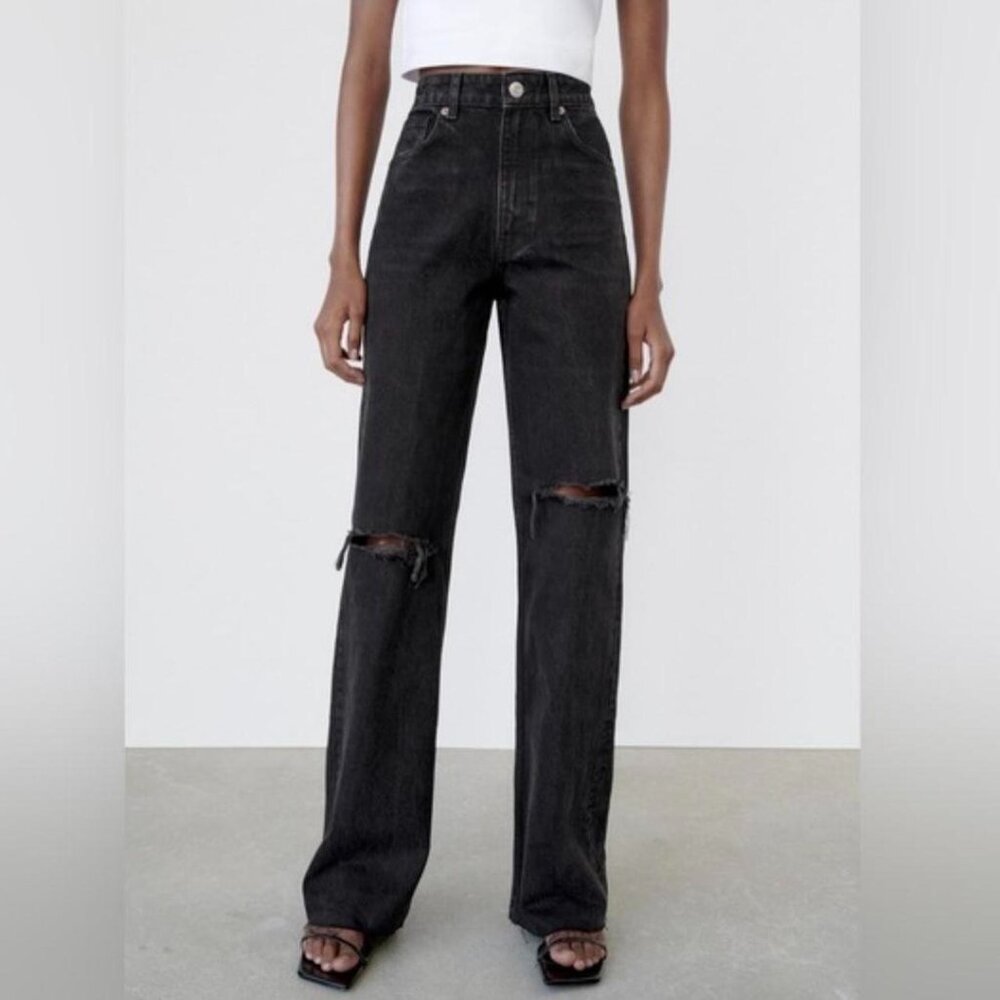 Zara HIGH RISE WIDE LEG JEANS in Black